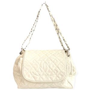 Chanel Caviar Skin Shoulder Bag Decacoco Cream Silver Metal Fittings